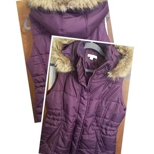 Purple Vest With Detachable Faux Fur Hood